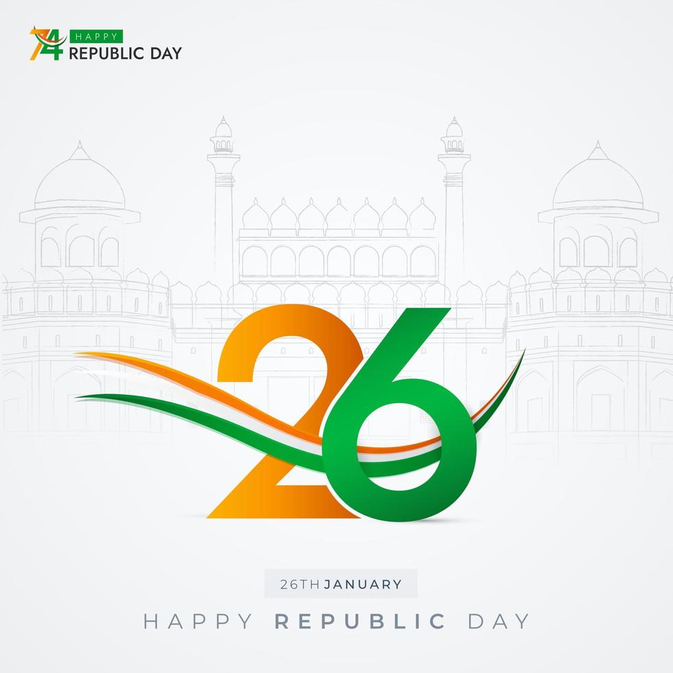 26 de enero día de la república india celebración 74 publicación en redes sociales vector