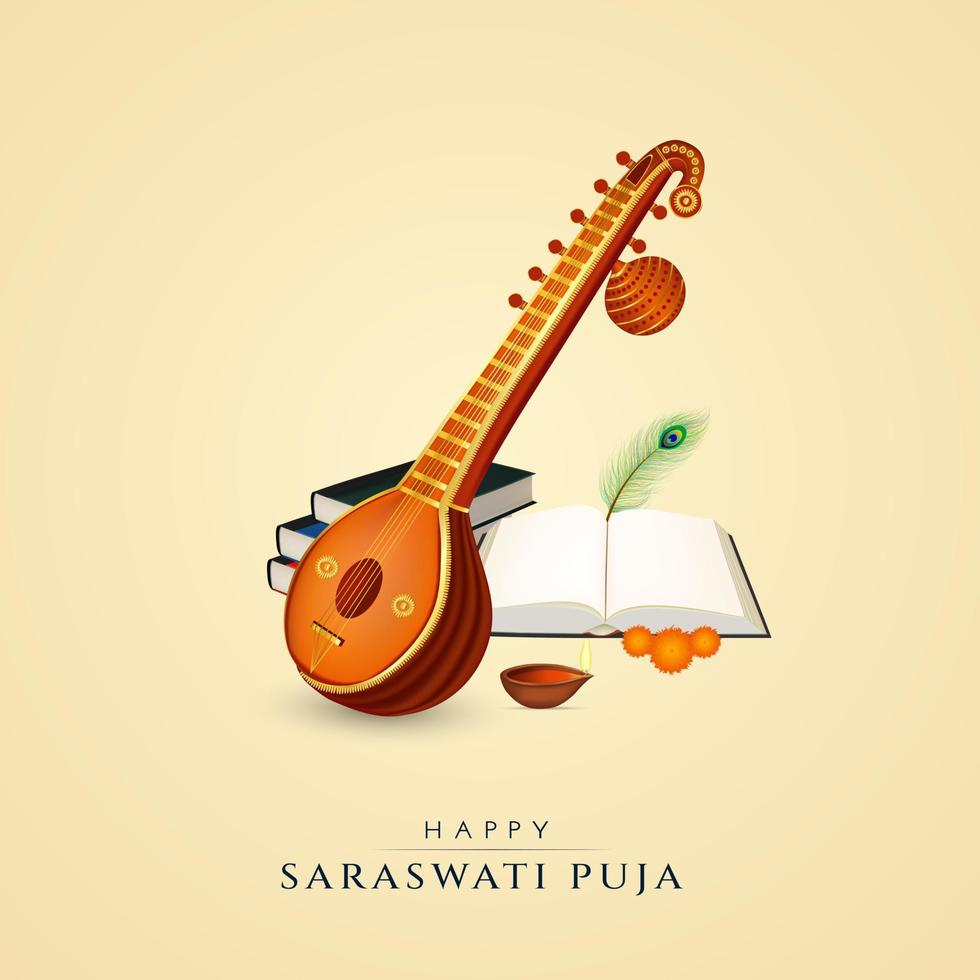 Happy Saraswathi Puja Social media post vector