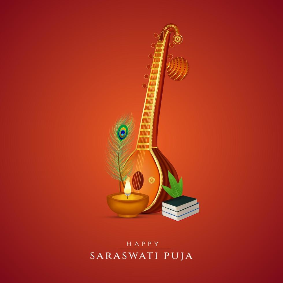 Happy Saraswathi Puja Social media post vector