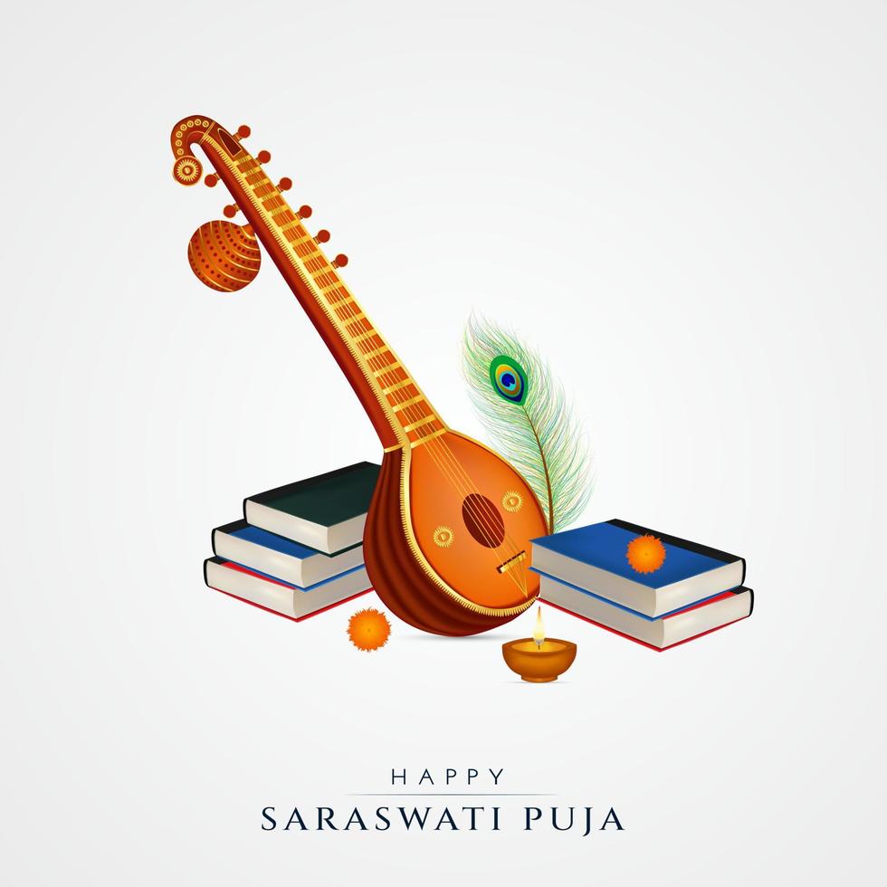 Happy Saraswathi Puja Social media post vector