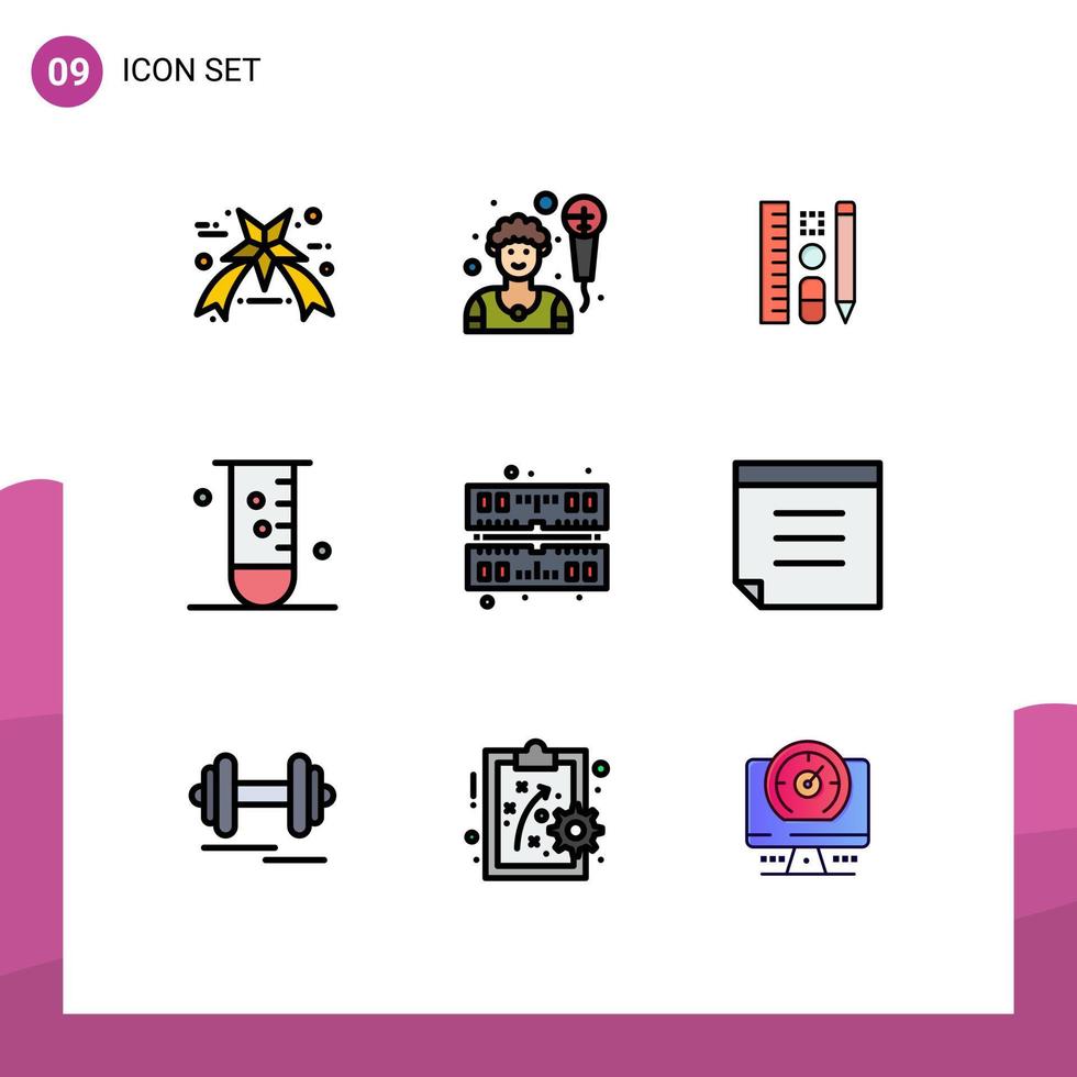 Set of 9 Modern UI Icons Symbols Signs for ram computer scale science lab Editable Vector Design Elements