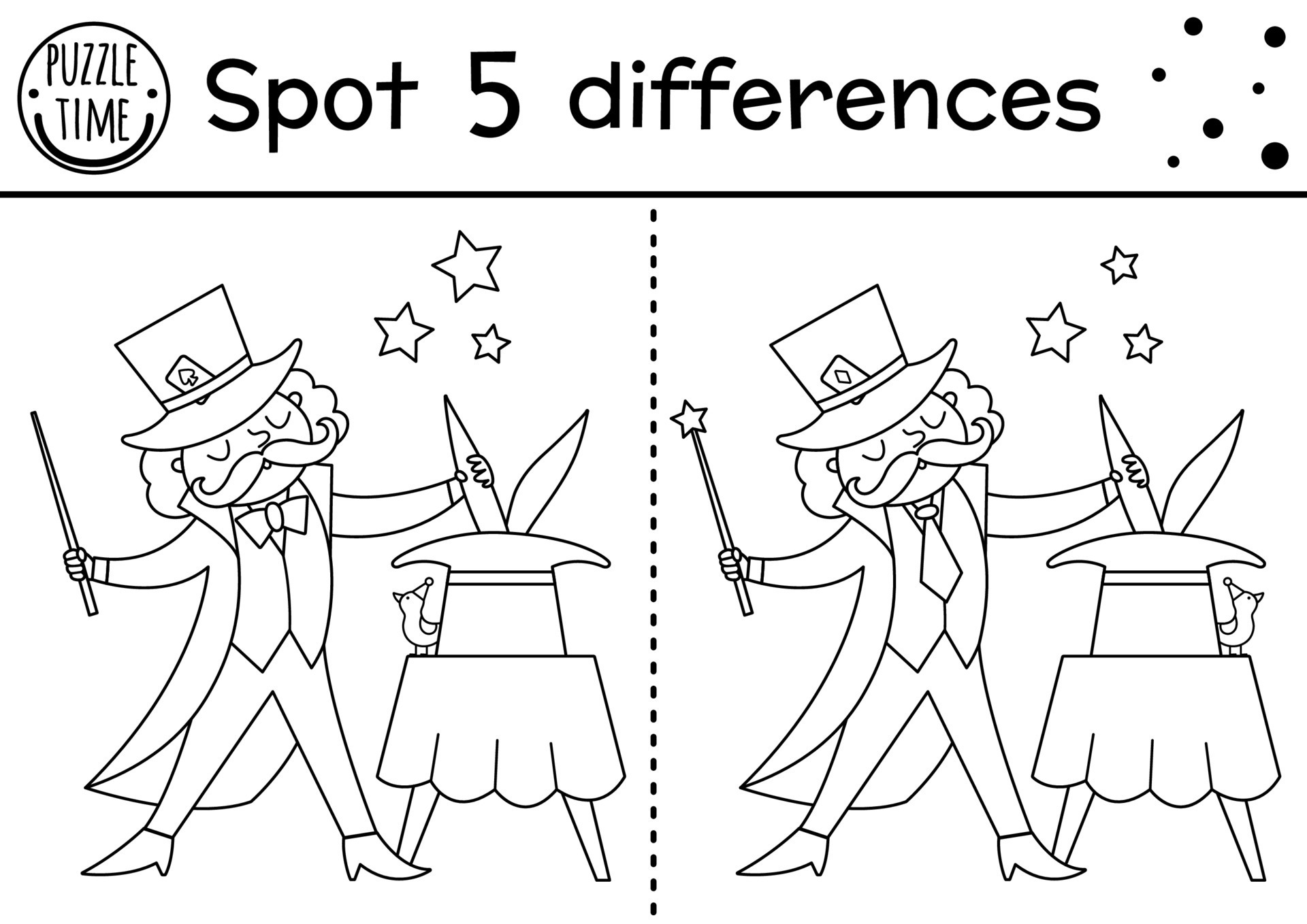 Circus black and white find differences game for children. Educational