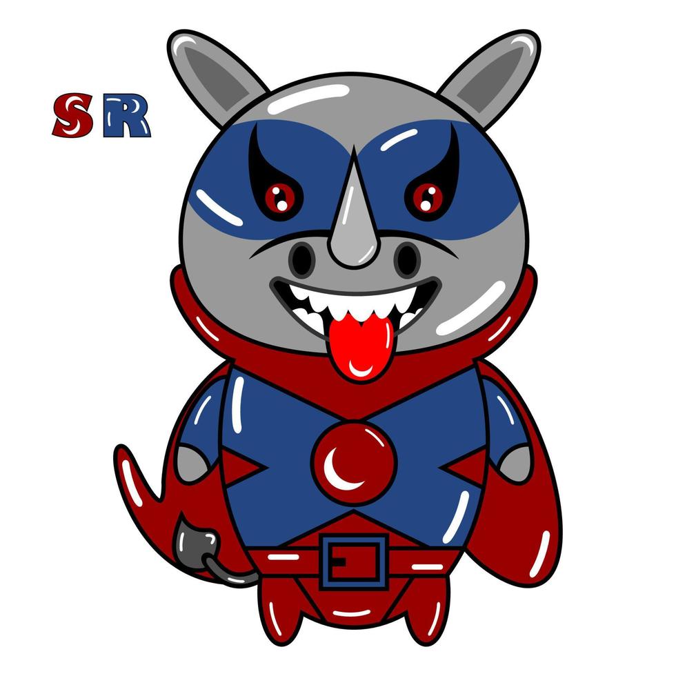 cute rhino heroes with super powers vector