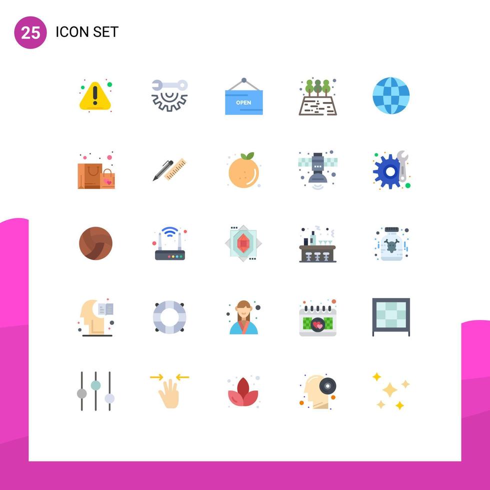 25 Universal Flat Color Signs Symbols of web earth commerce tree agriculture Editable Vector Design Elements