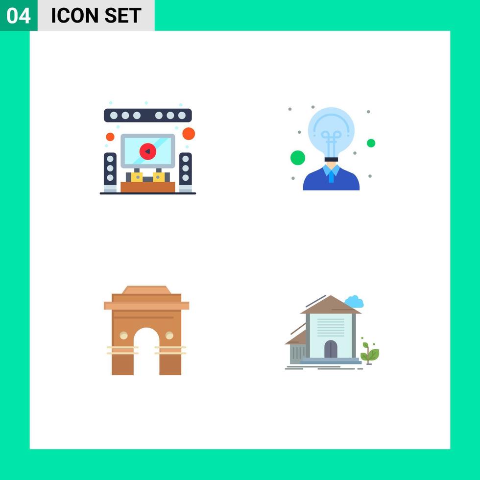 Pack of 4 Modern Flat Icons Signs and Symbols for Web Print Media such as speaker hinduism theater innovation indian Editable Vector Design Elements