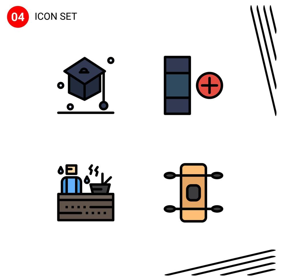 Group of 4 Filledline Flat Colors Signs and Symbols for education spa student table longboard Editable Vector Design Elements