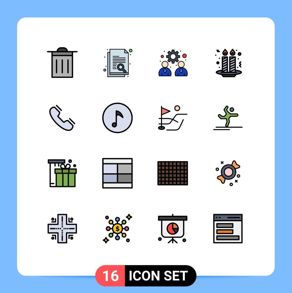 16 líneas rellenas de colores planos vectoriales temáticos y símbolos editables de gestión de llamadas telefónicas velas de fiestas nocturnas elementos de diseño de vectores creativos editables