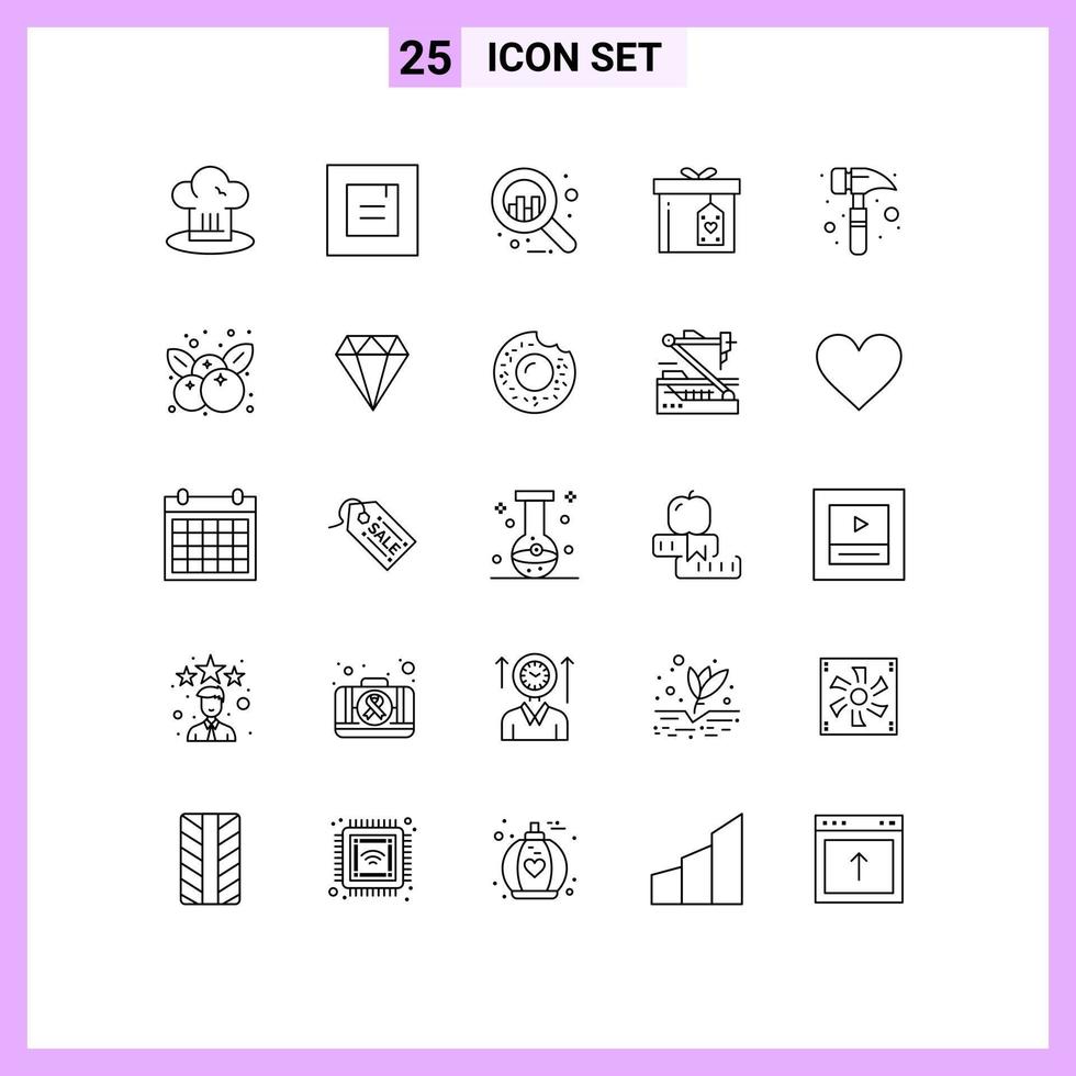 25 Universal Line Signs Symbols of watch kit claw hammer analytics delivery box Editable Vector Design Elements