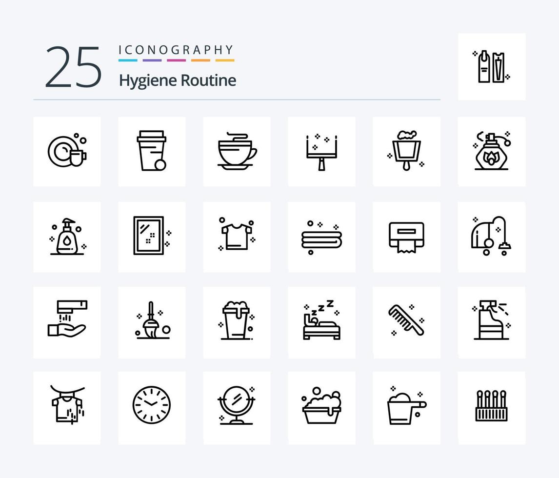 Hygiene Routine 25 Line icon pack including mirror. clean. cup. spray. sweep vector