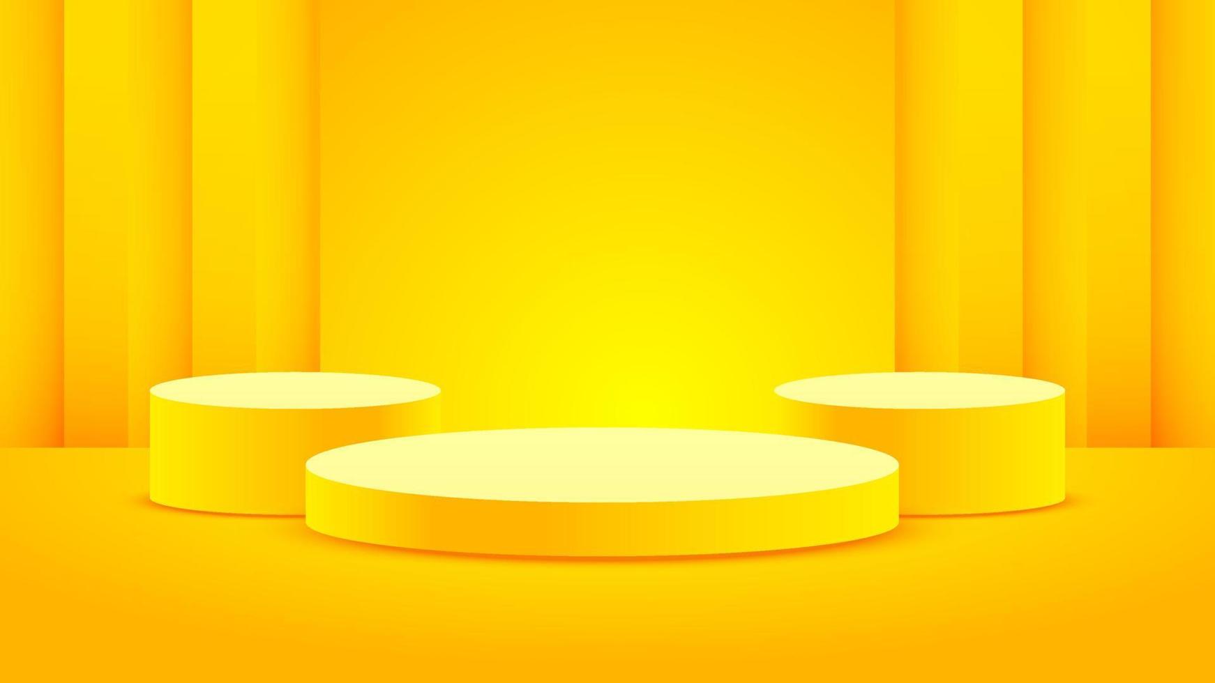 Realistic yellow embossed background minimalism with 3D blank podium vector for place your product, abstract banner illustration