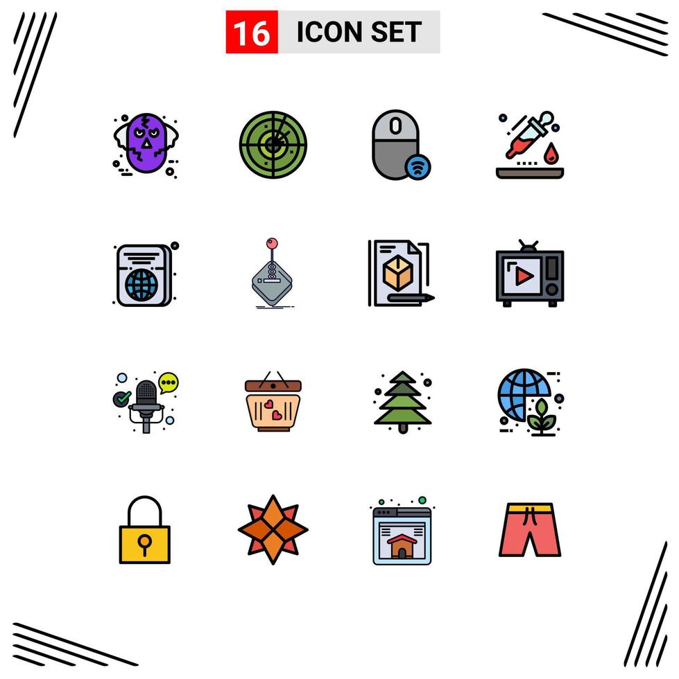 Pack of 16 creative Flat Color Filled Lines of science dropper technology drop hardware Editable Creative Vector Design Elements