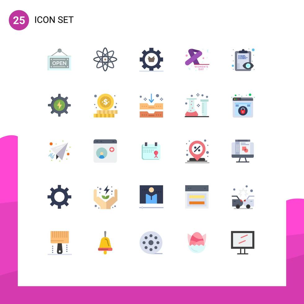 25 User Interface Flat Color Pack of modern Signs and Symbols of overview day e feminine awareness Editable Vector Design Elements