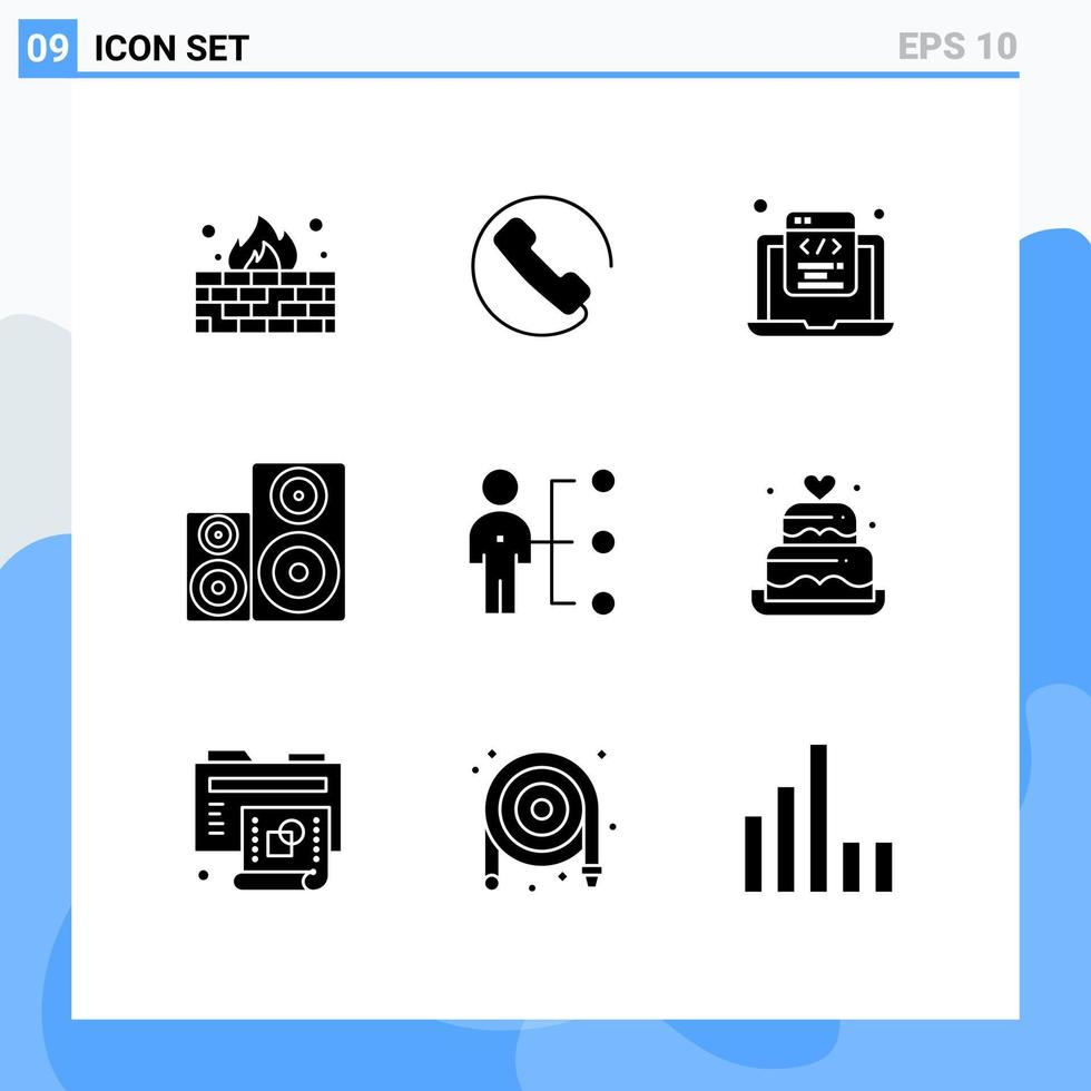 Set of 9 Vector Solid Glyphs on Grid for abilities speaker html monitor audio Editable Vector Design Elements