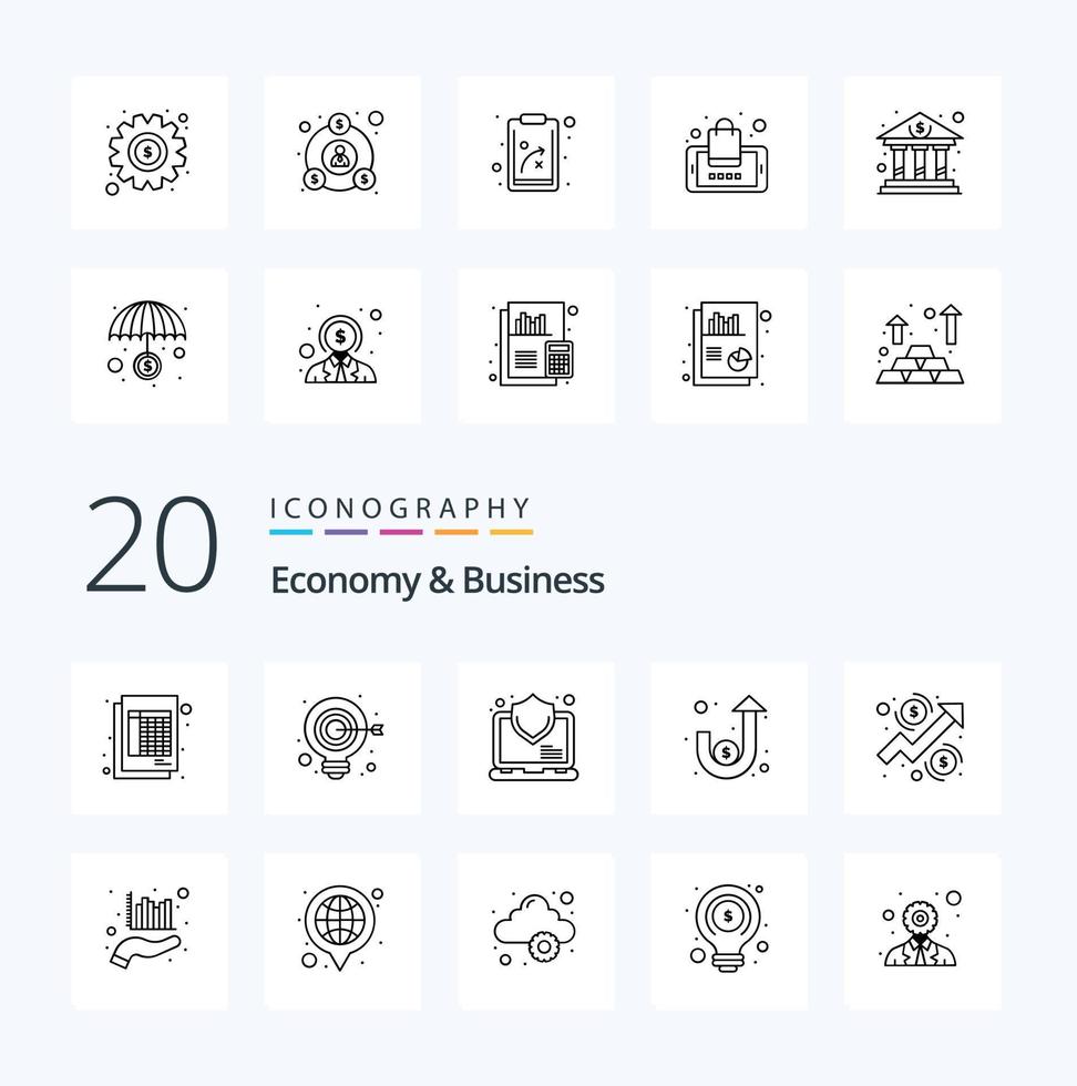 20 Economy And Business Line icon Pack like graph process computer money dollar vector