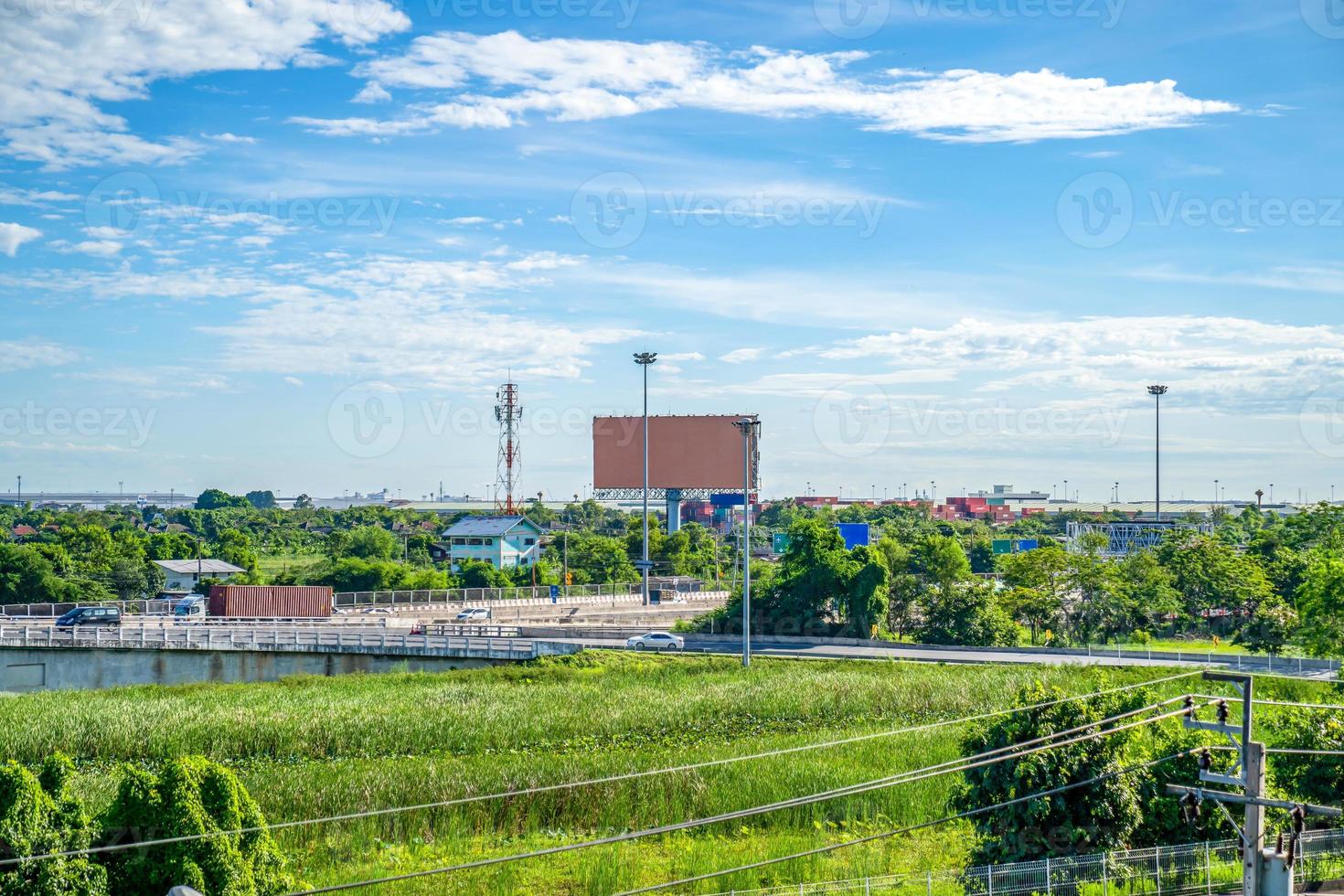 Empty space billboard from zoom out and far view in the open sky. photo