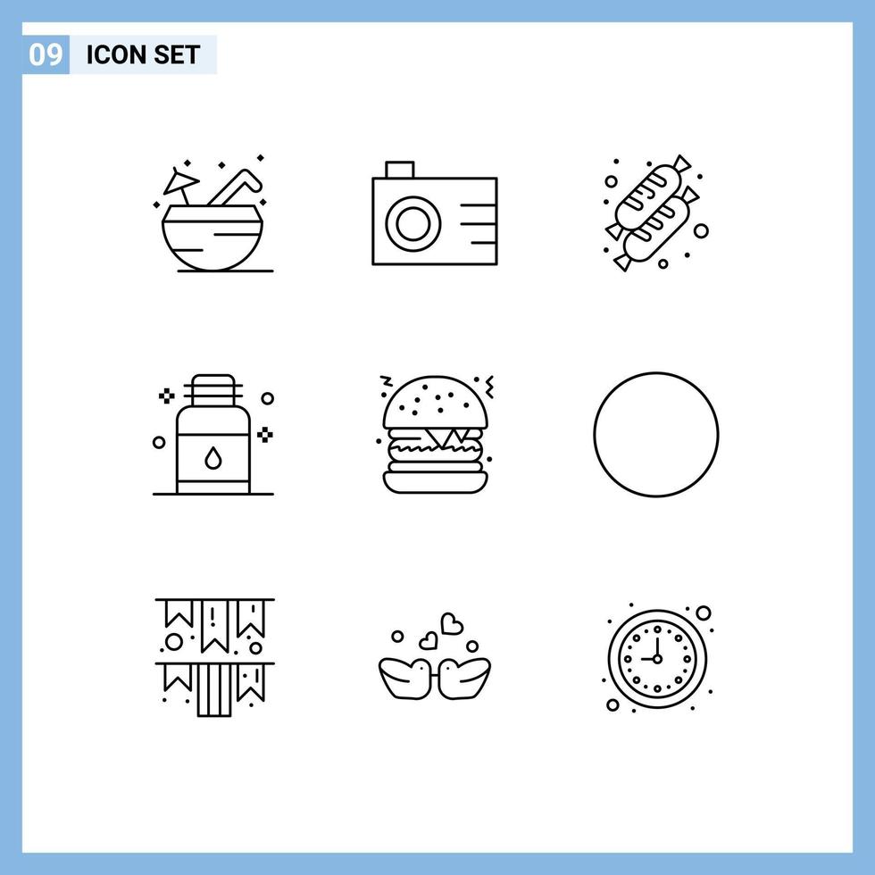 Group of 9 Outlines Signs and Symbols for food burger cake spa oil Editable Vector Design Elements