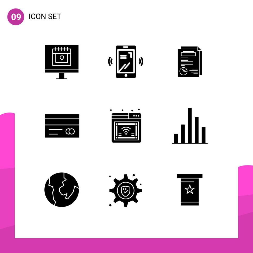 9 Universal Solid Glyph Signs Symbols of web internet layout credit card card Editable Vector Design Elements