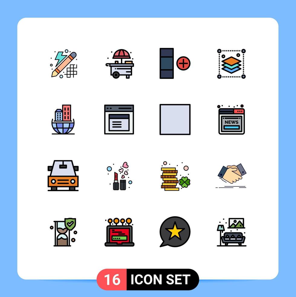 16 concepto de línea llena de color plano para sitios web móviles y aplicaciones arquitectura sostenible nuevas capas de organización global elementos de diseño de vectores creativos editables