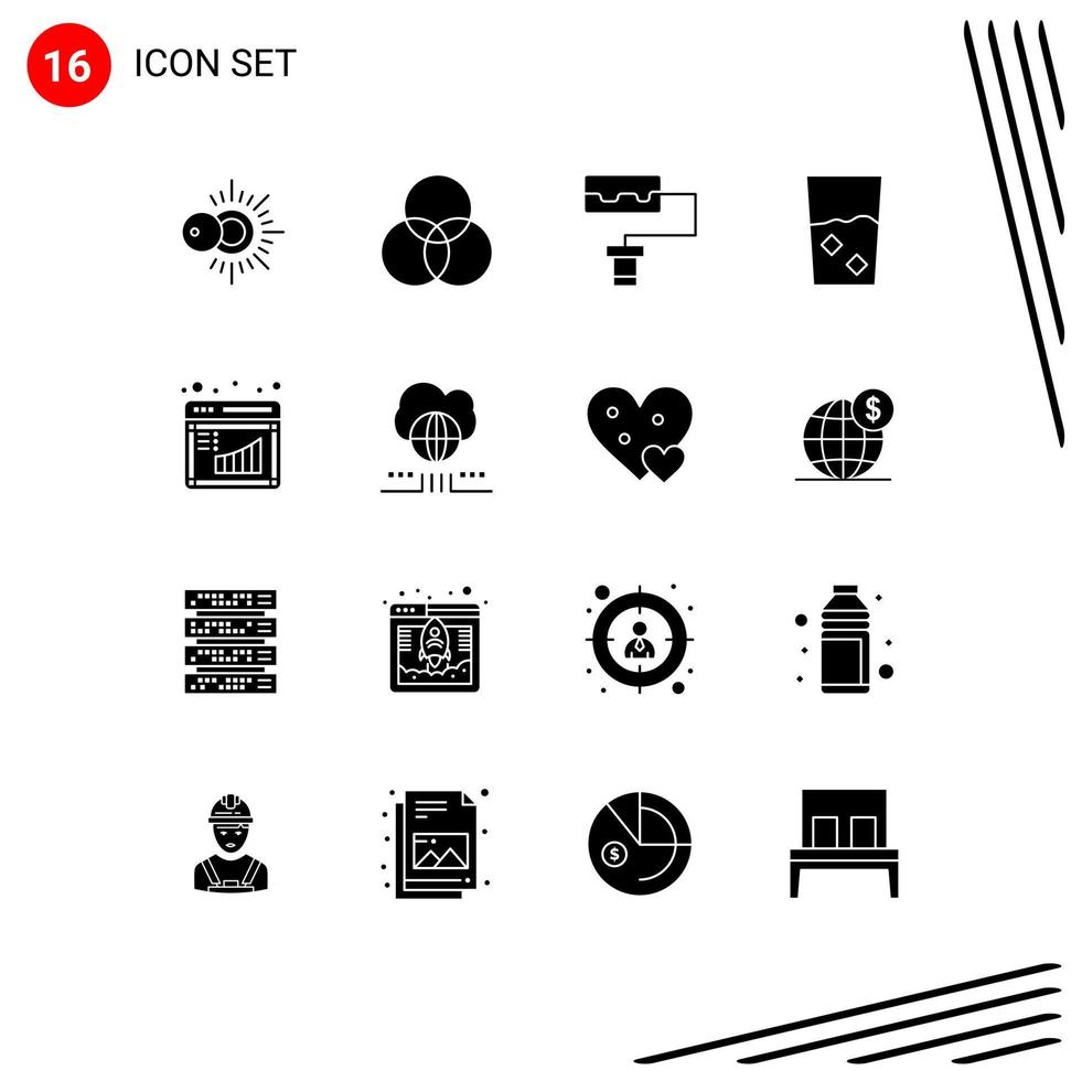 16 Universal Solid Glyphs Set for Web and Mobile Applications management business roller board kitchen Editable Vector Design Elements