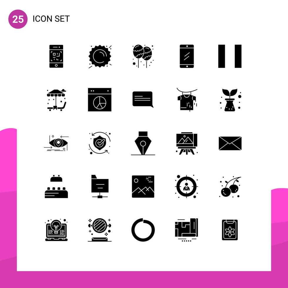 Set of 25 Modern UI Icons Symbols Signs for pause education balloon chat celebrate Editable Vector Design Elements