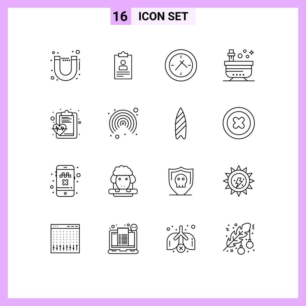 Universal Icon Symbols Group of 16 Modern Outlines of health yoga cinema tub beauty Editable Vector Design Elements
