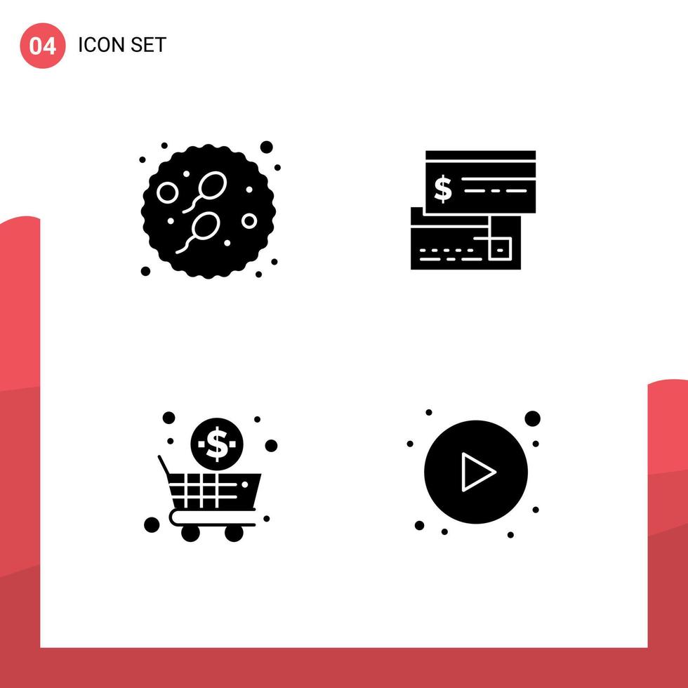 Pack of 4 creative Solid Glyphs of adult business sperm credit shop Editable Vector Design Elements