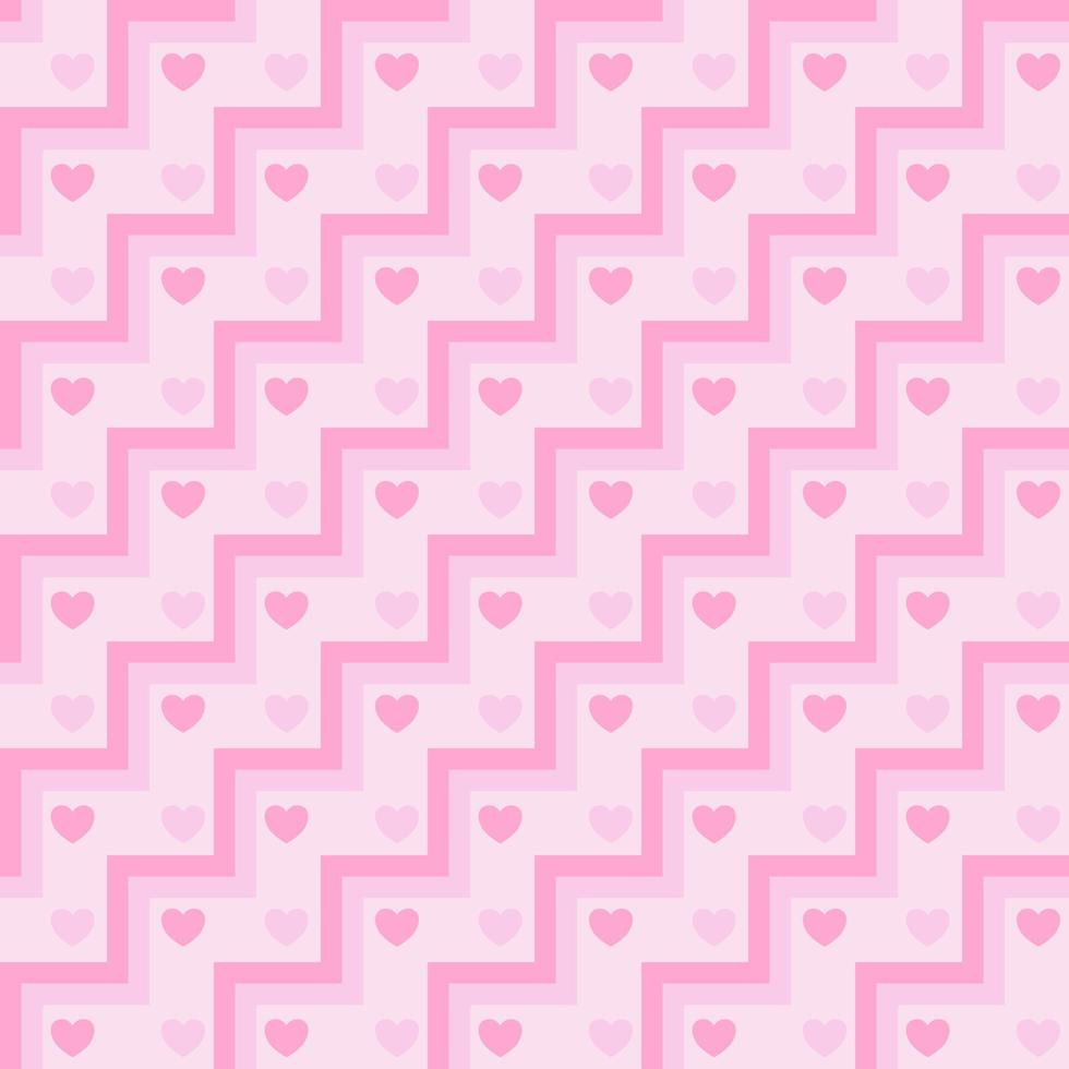 Pink heart on zigzag geometric square background vector seamless pattern, element for decorate valentine card, flannel tartan plain fabric textile printing, wallpaper and paper wrapping