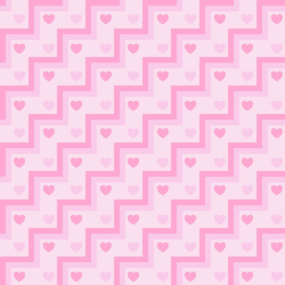 Pink heart on zigzag geometric square background vector seamless pattern, element for decorate valentine card, flannel tartan plain fabric textile printing, wallpaper and paper wrapping