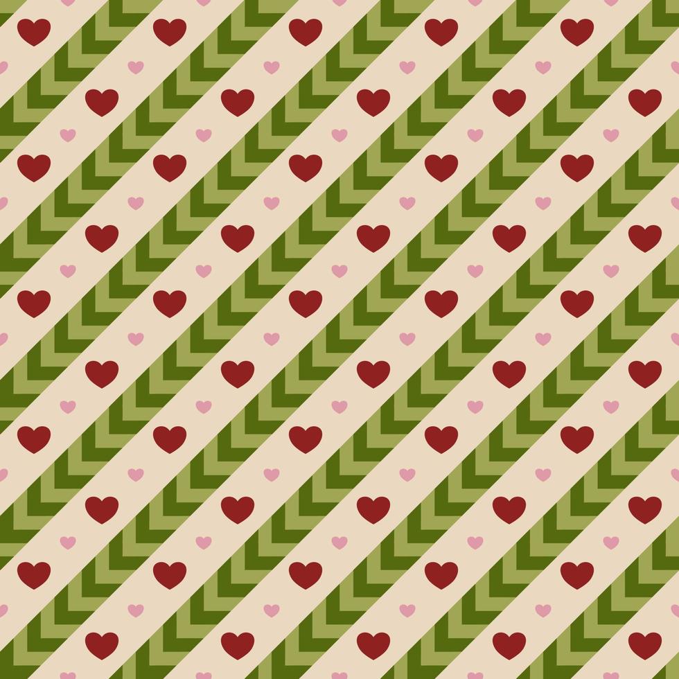 corazón rojo y línea de rayas verdes fondo vector patrón sin fisuras, elemento para decorar tarjeta de San Valentín, tela franela tartán impresión textil, papel pintado y envoltura de papel