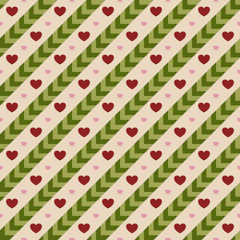 Red heart and green striped line background vector seamless pattern, element for decorate valentine card, flannel tartan plain fabric textile printing, wallpaper and paper wrapping