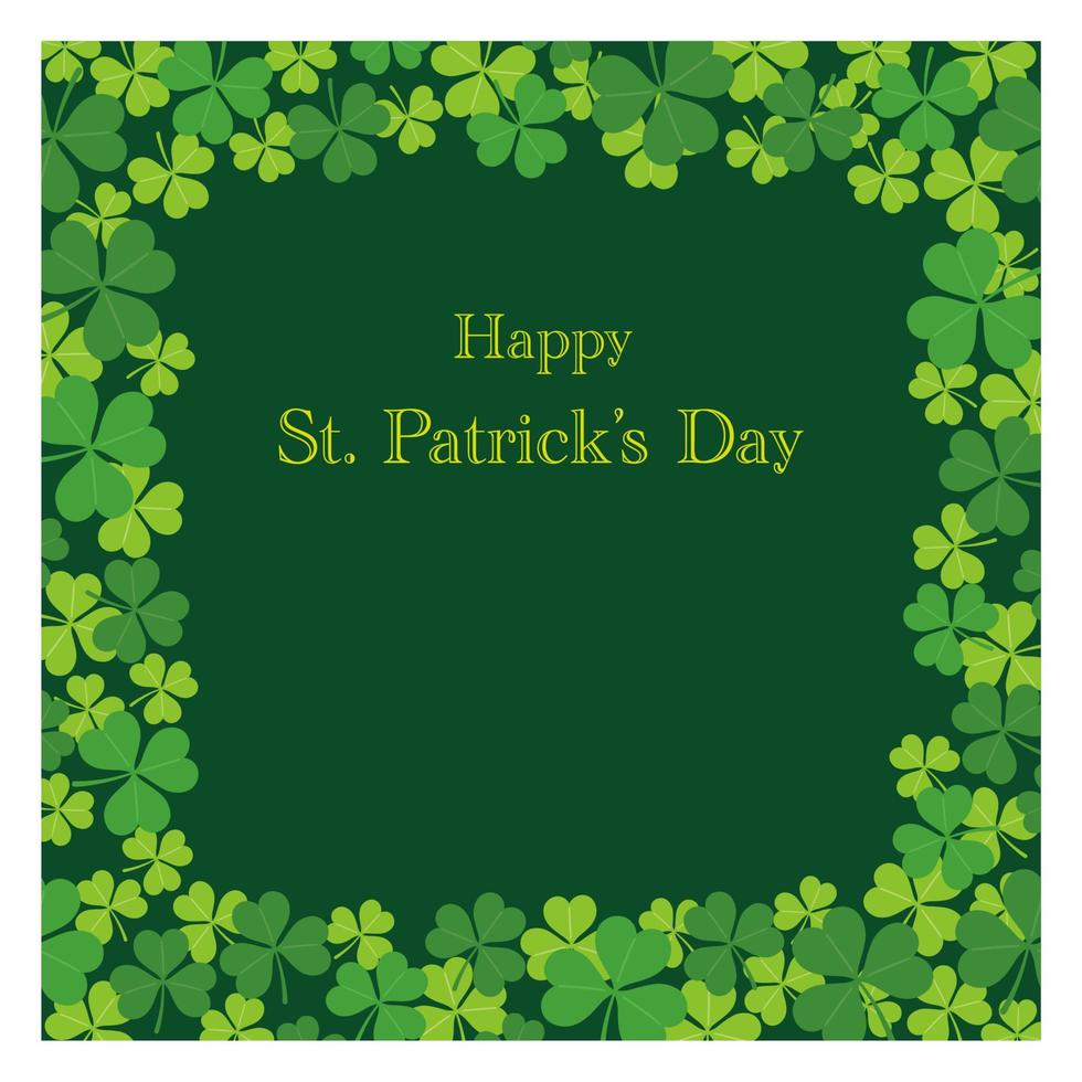 Vector Clover Square Frame Illustration For St. Patricks Day With A Deep Green Background.