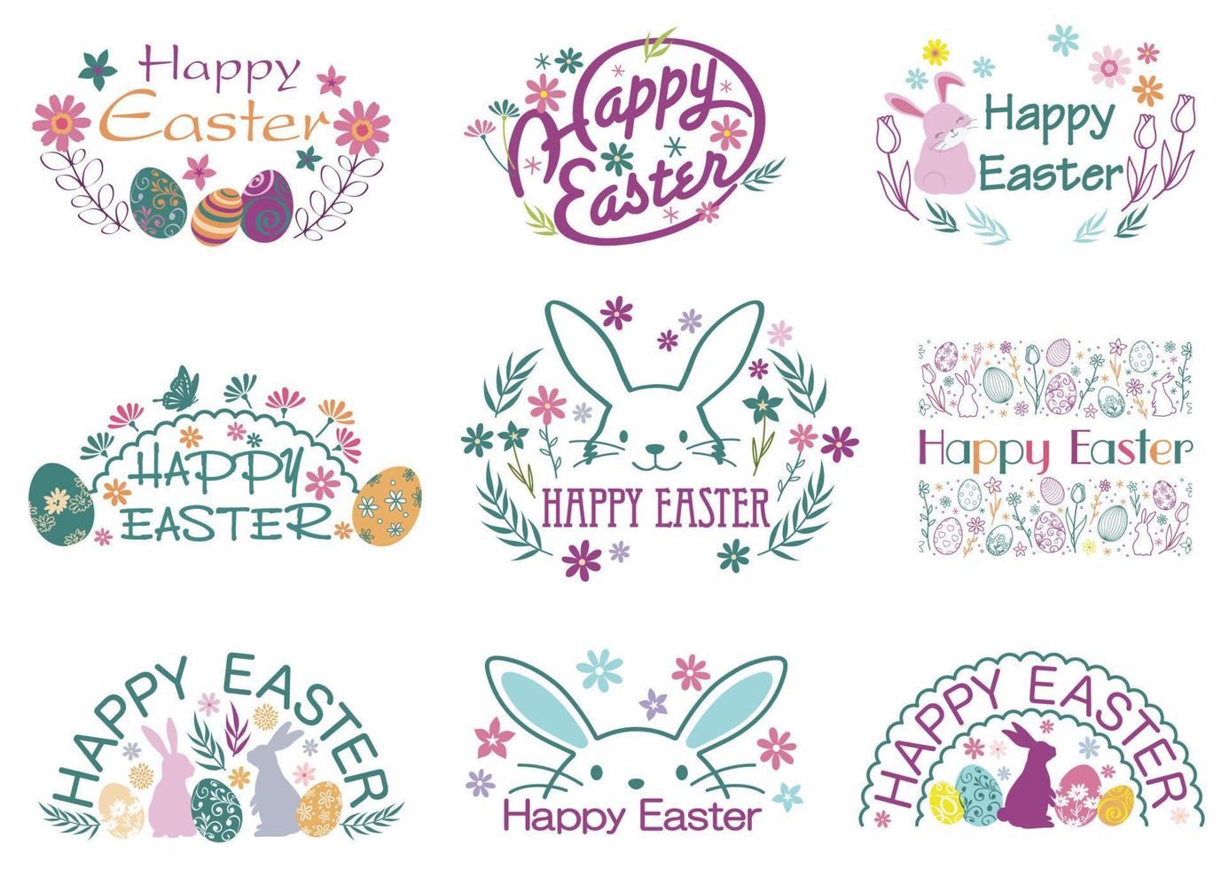 Happy Easter Vector Colorful Symbol Logo Set Isolated On A White Background.