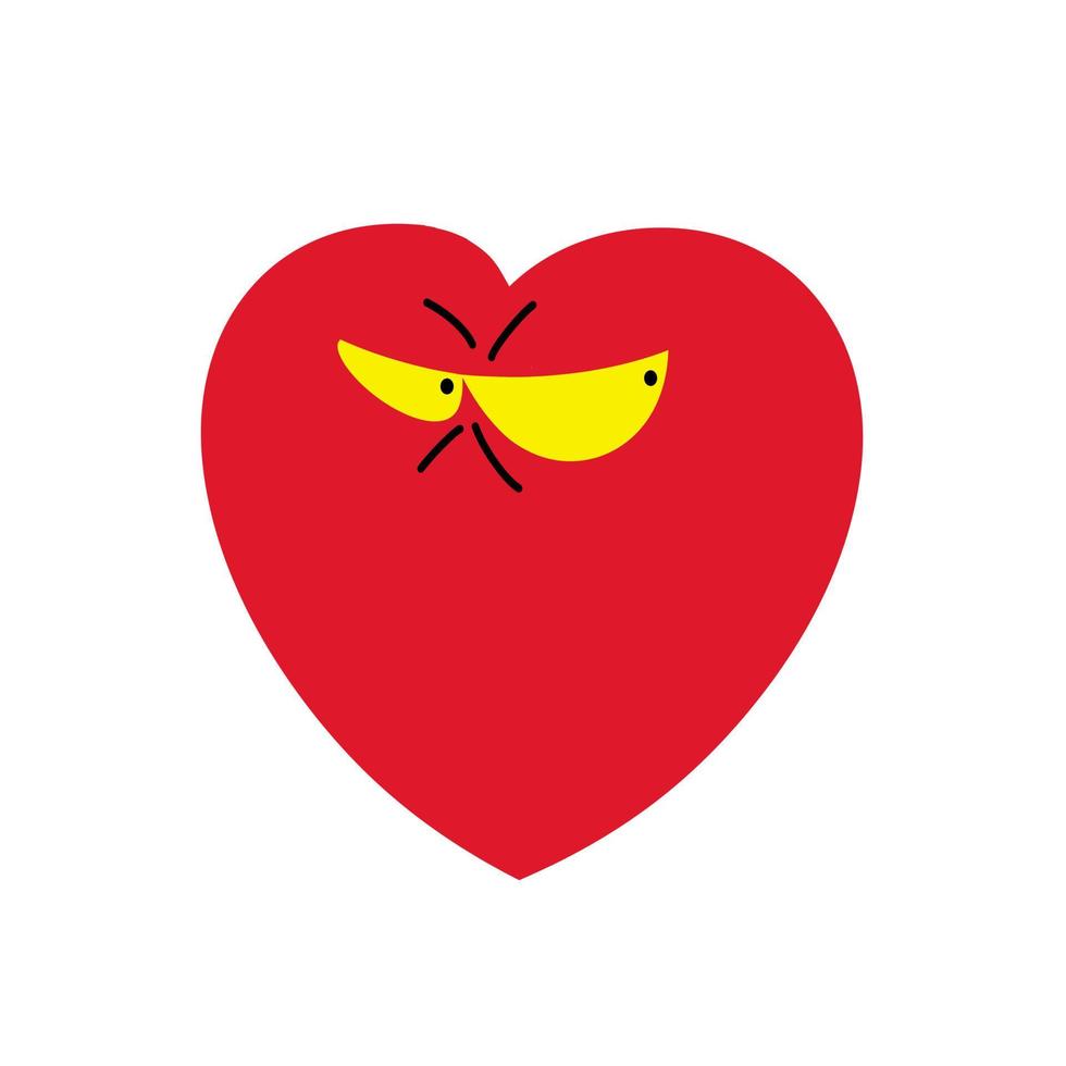 Heart with eyes character suspicious heart. A heart in a cartoon flat style vector