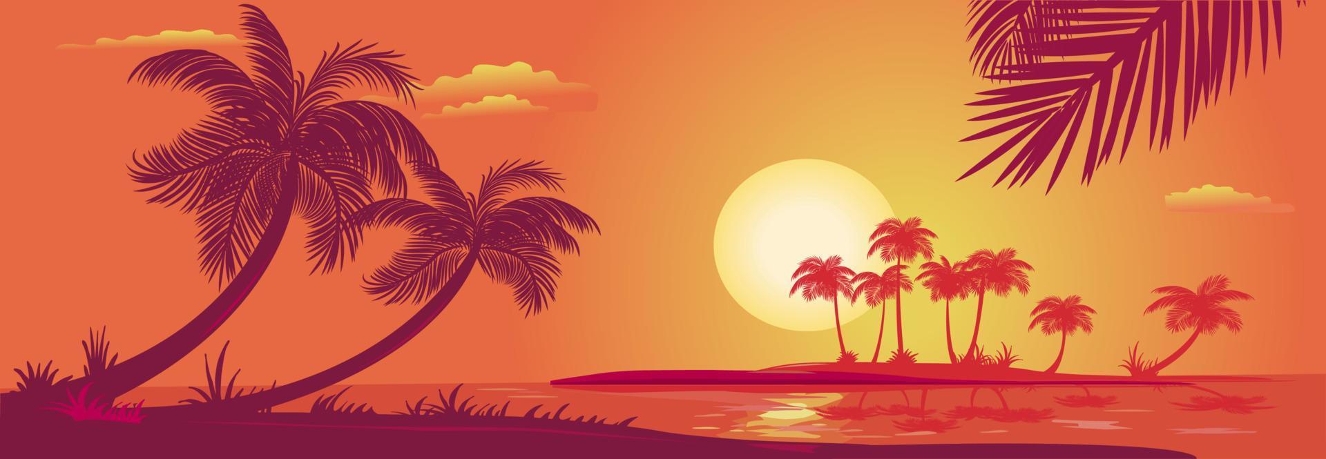 Sunset with palms at sea vector