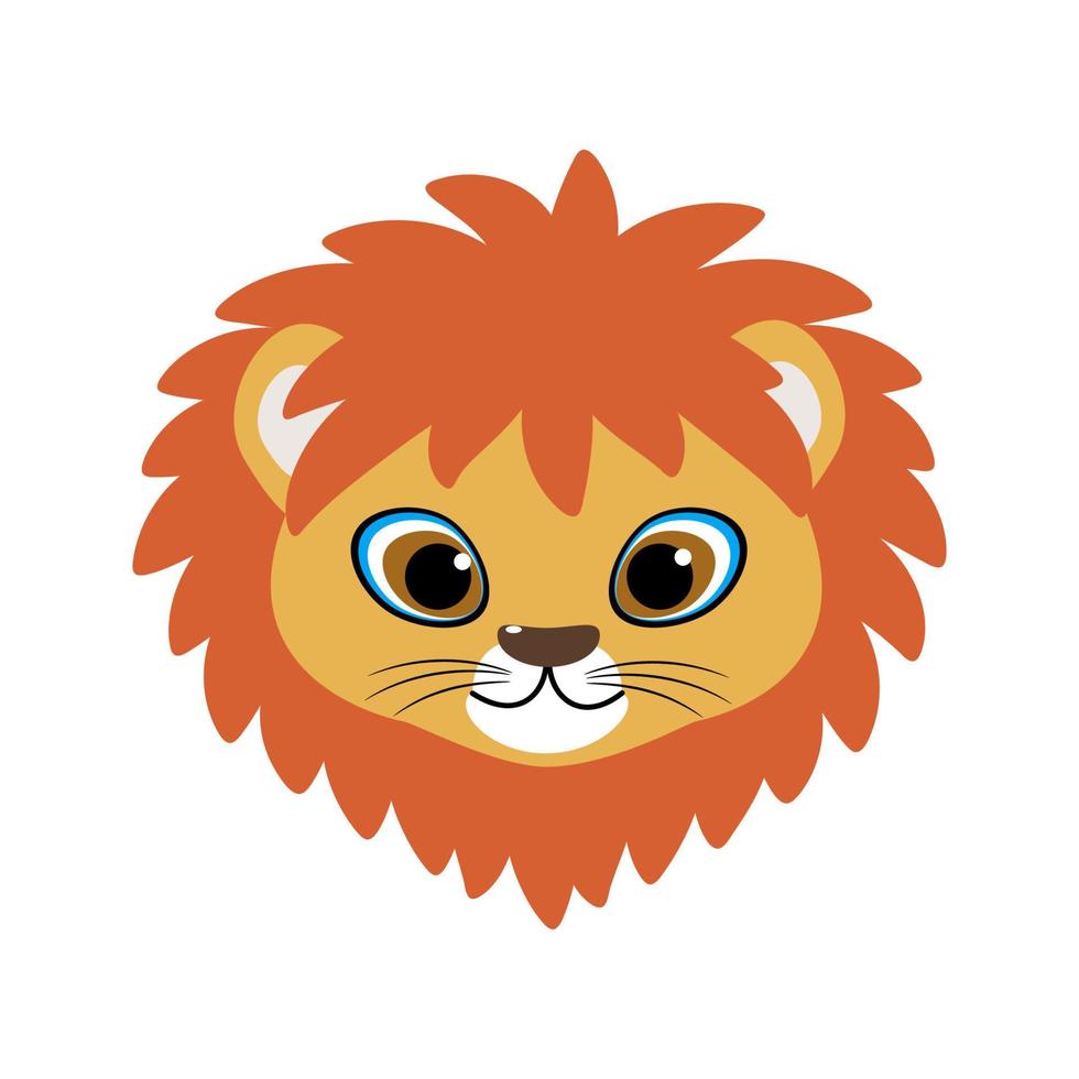 lindo león cara vector icono ilustración. estilo de dibujos animados plana