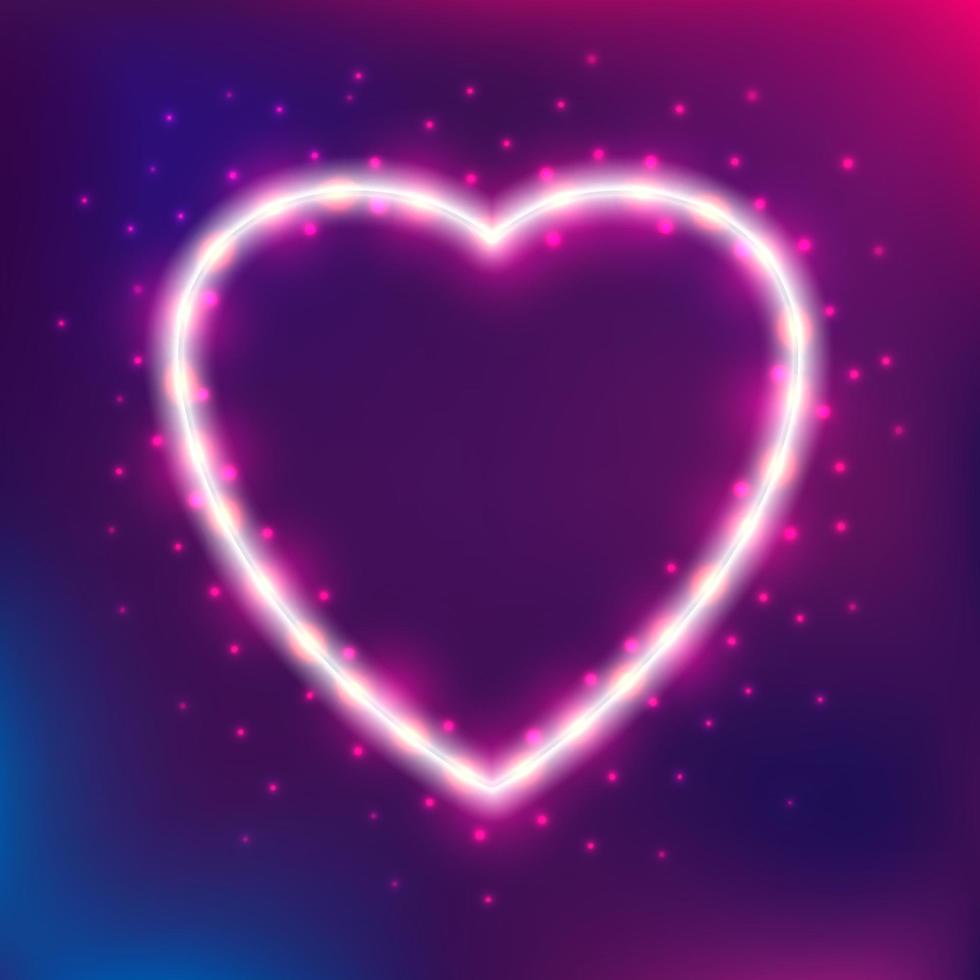 Neon heart shape. Vector illustration of realistic mockup, template for design. Vector illustration on a neon background.