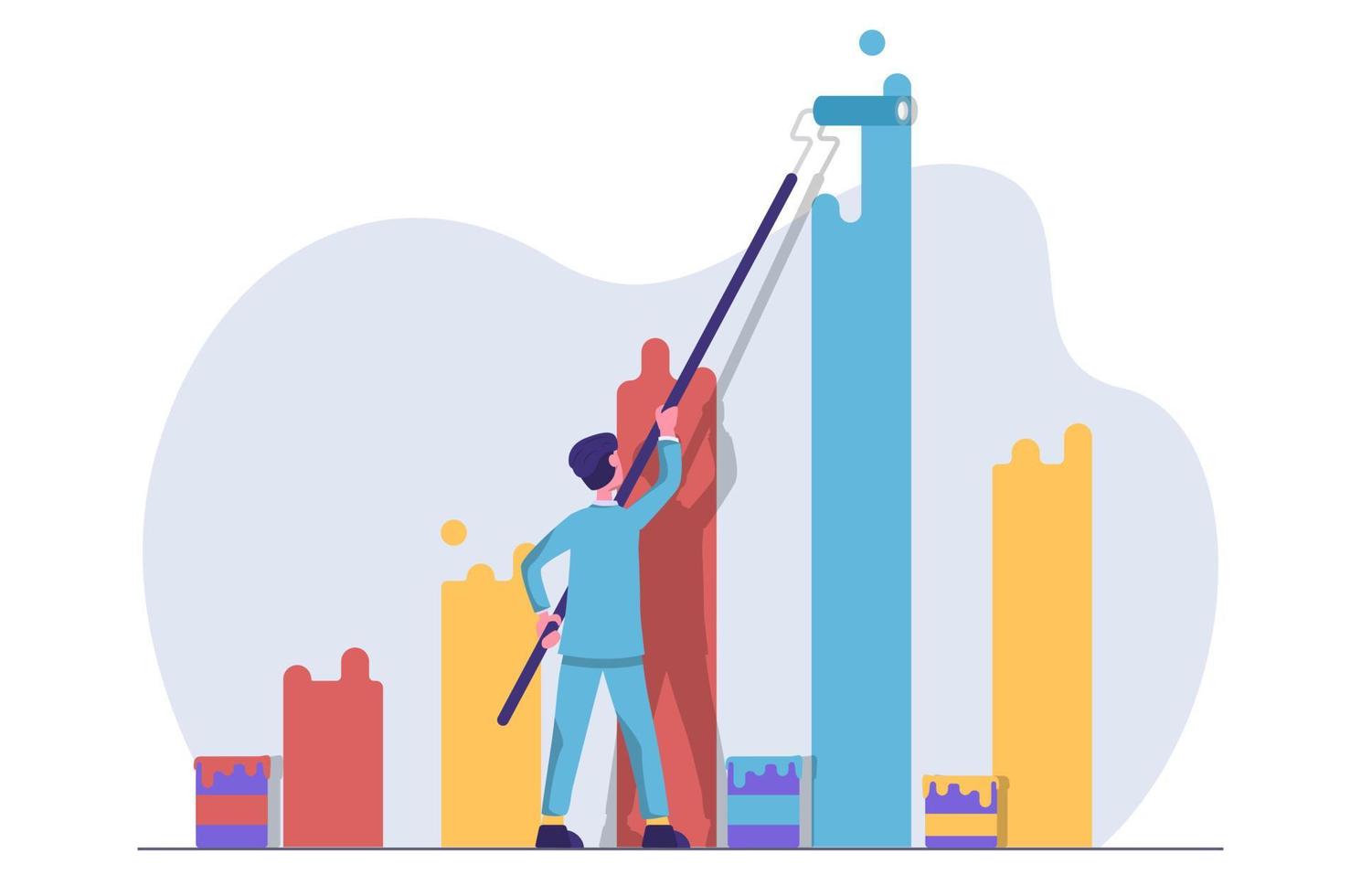 Financial and economic growth. The businessman draws a graph of growth in indicators with paint. vector