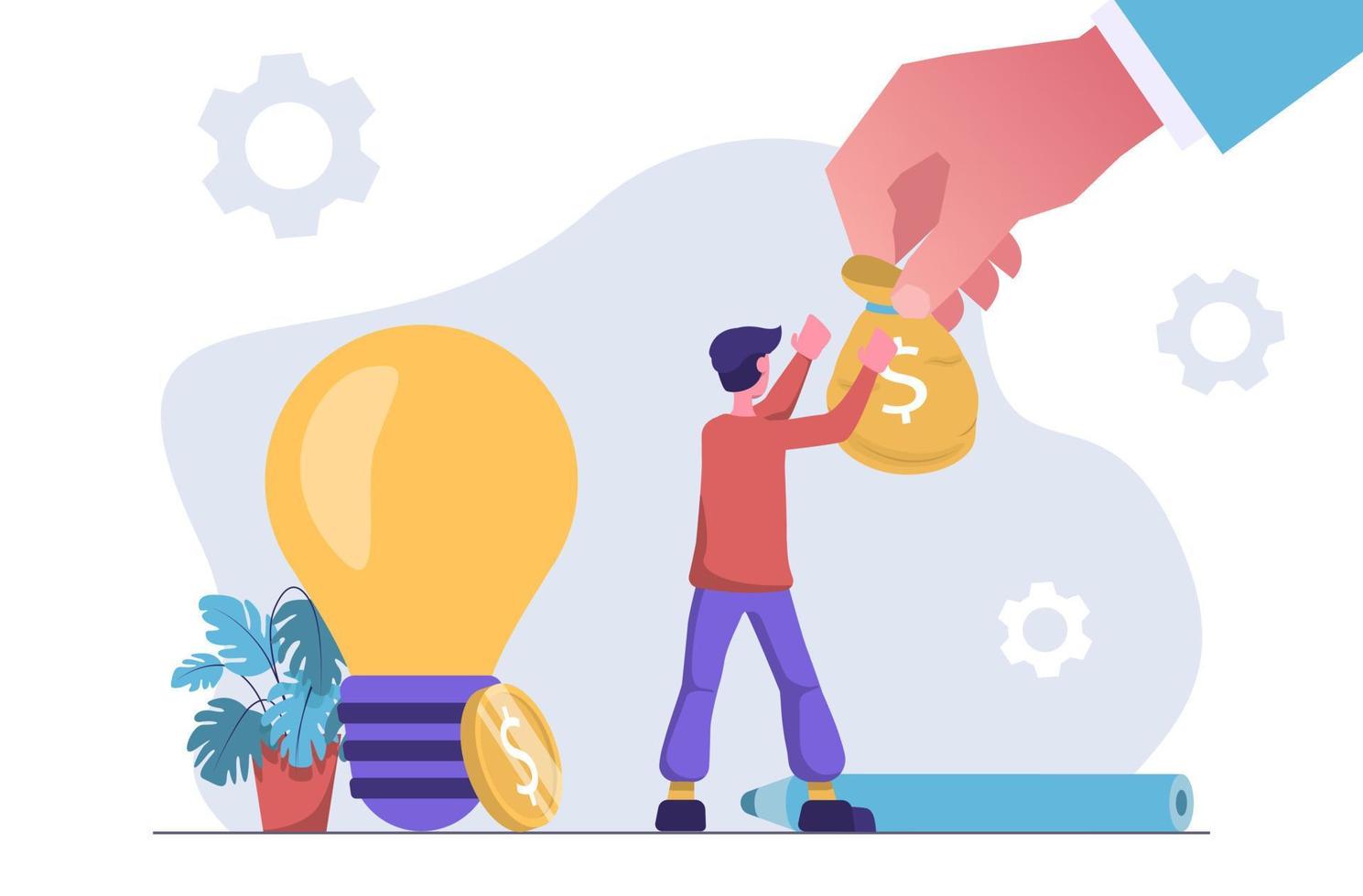 Startup investment. Businessman invests in a startup vector