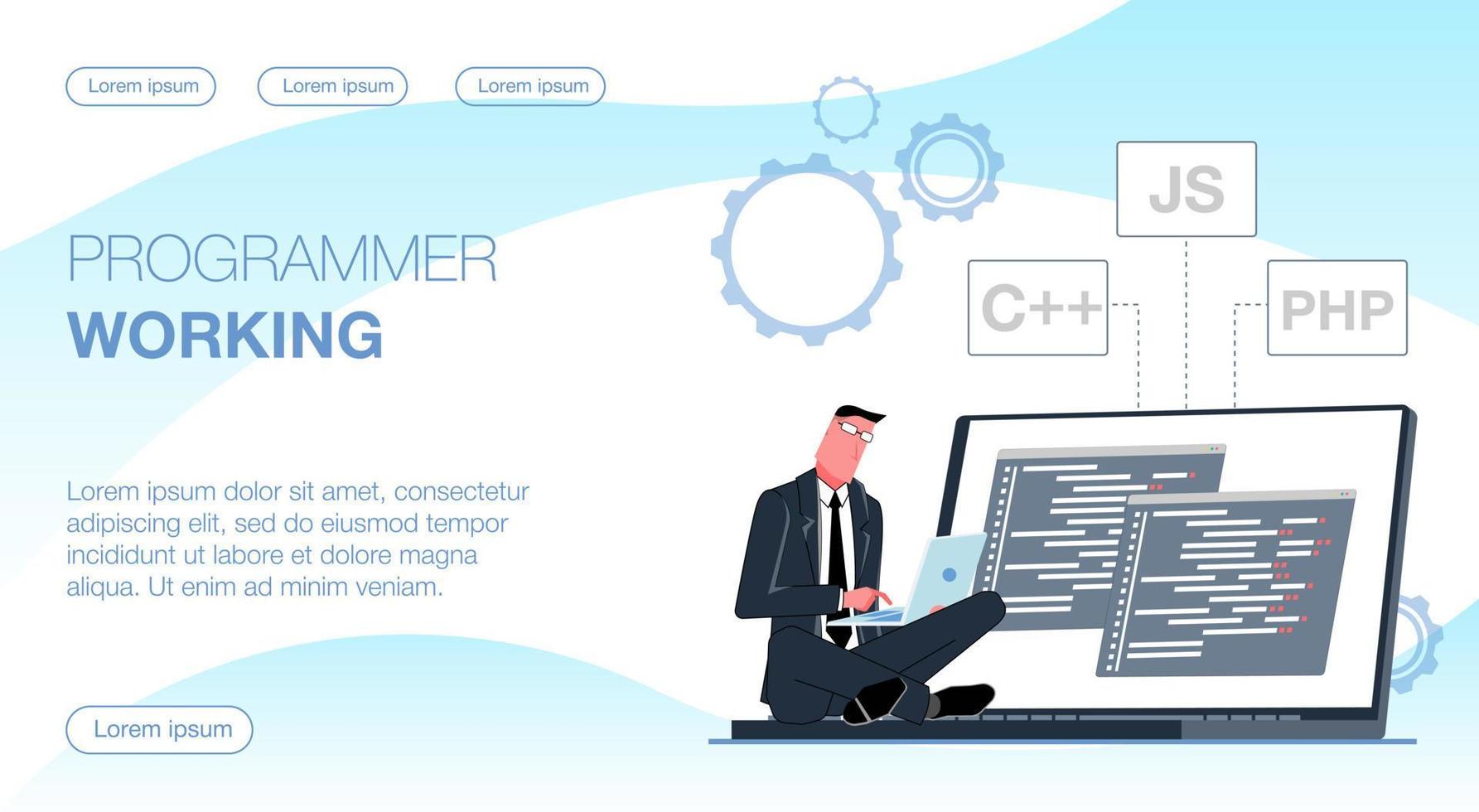 Programmer working. The programmer works on the computer. A man sits ...