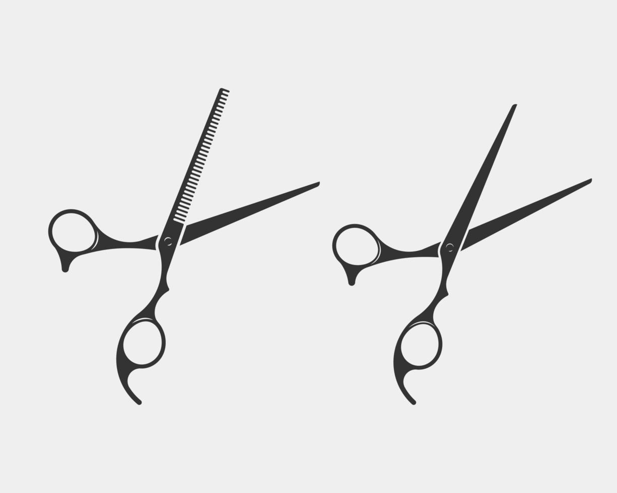 Set hair cut scissor icon. Scissors vector design element or logo template. Black and white silhouette isolated.