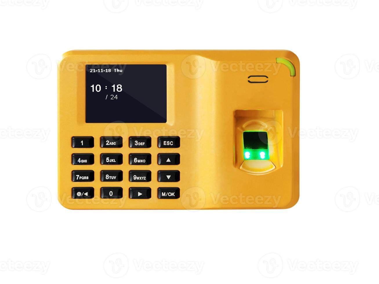 Fingerprint scanner, company time attendance sensor, time attendance recorder, encrypted for identity verification or electronic signature. isolated on white background photo