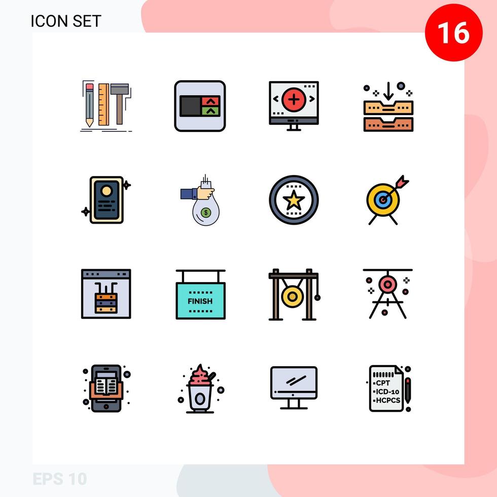 Modern Set of 16 Flat Color Filled Lines and symbols such as assignment drawer computer archive drawer search Editable Creative Vector Design Elements