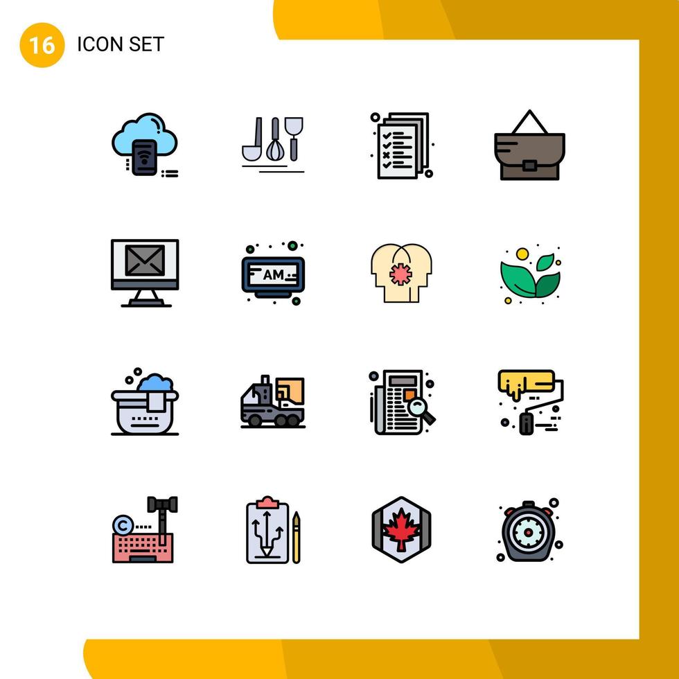 Universal Icon Symbols Group of 16 Modern Flat Color Filled Lines of email purse travel fashion management Editable Creative Vector Design Elements