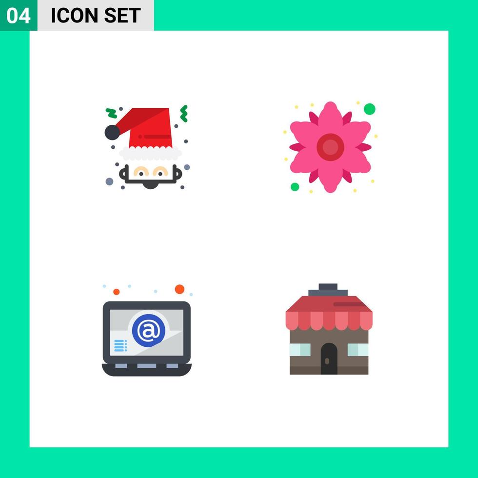 Universal Icon Symbols Group of 4 Modern Flat Icons of christmas computer santa floral laptop Editable Vector Design Elements