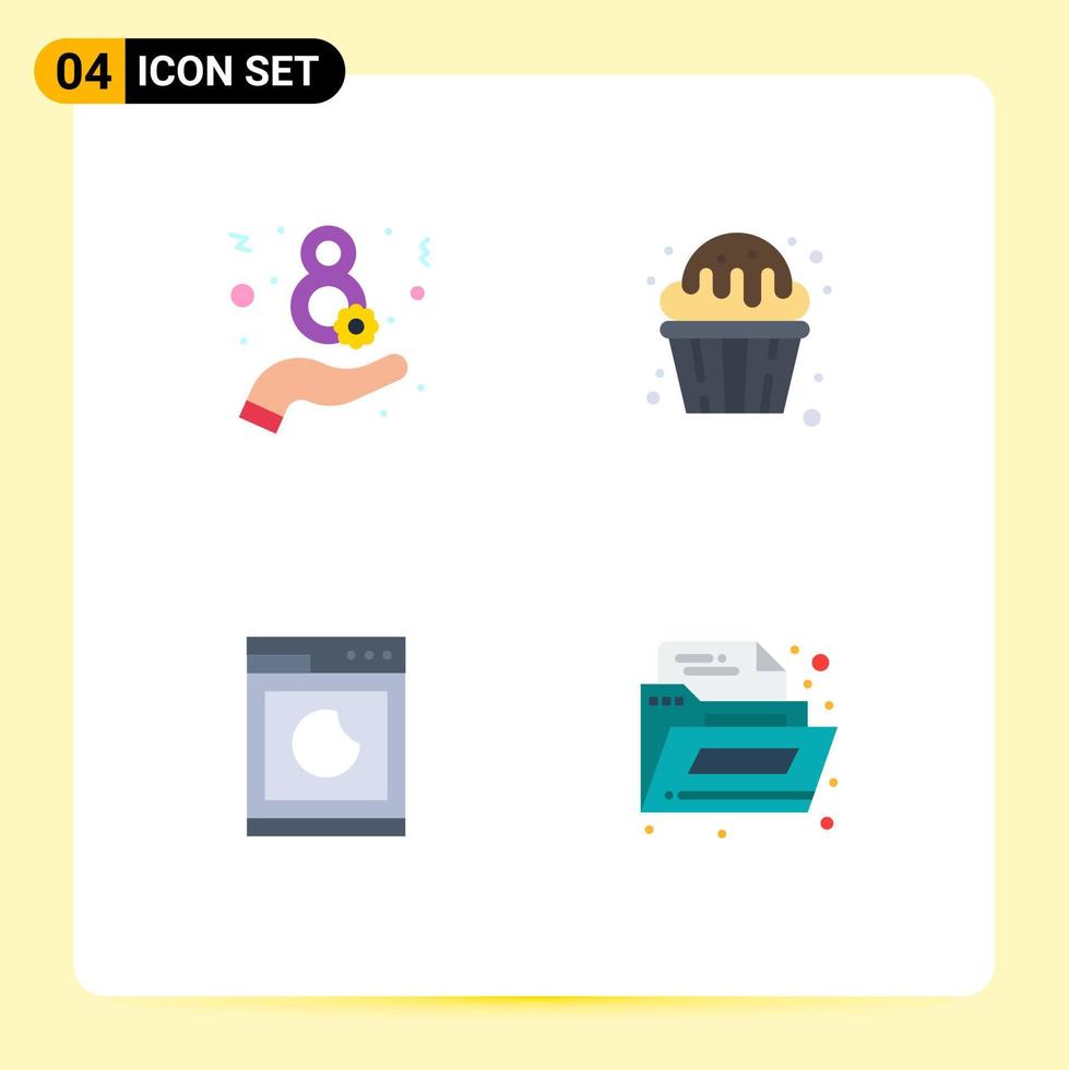 Pack of 4 creative Flat Icons of day machine cupcake muffin clean Editable Vector Design Elements