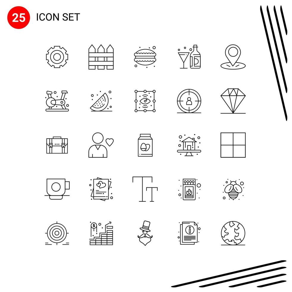 Set of 25 Modern UI Icons Symbols Signs for bottle wine interior drink dumplings Editable Vector Design Elements