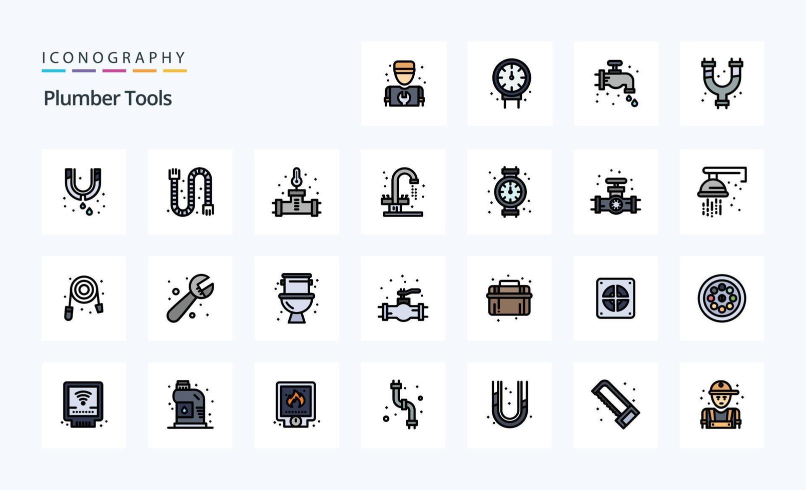 25 Plumber Line Filled Style icon pack vector