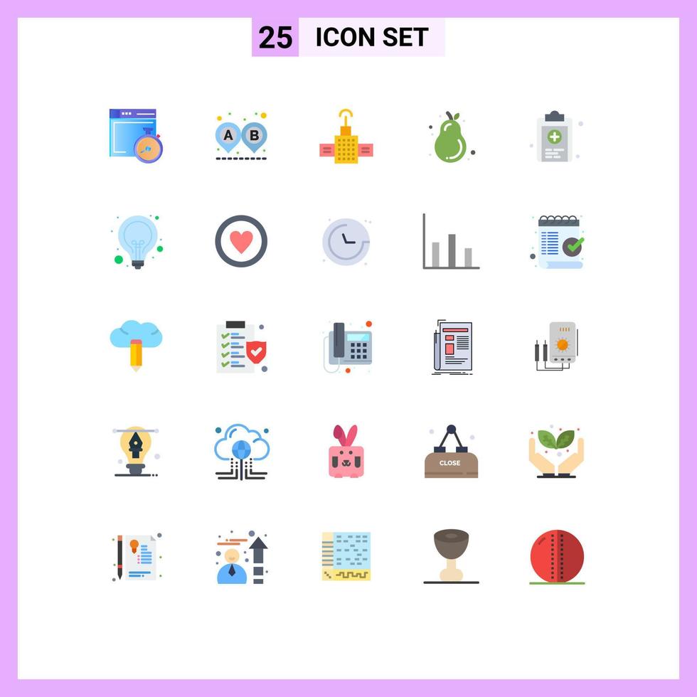 Modern Set of 25 Flat Colors Pictograph of medicine clipboard gps summer avocado Editable Vector Design Elements