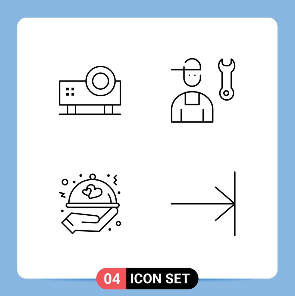 Group of 4 Filledline Flat Colors Signs and Symbols for multimedia service slide projector man love Editable Vector Design Elements