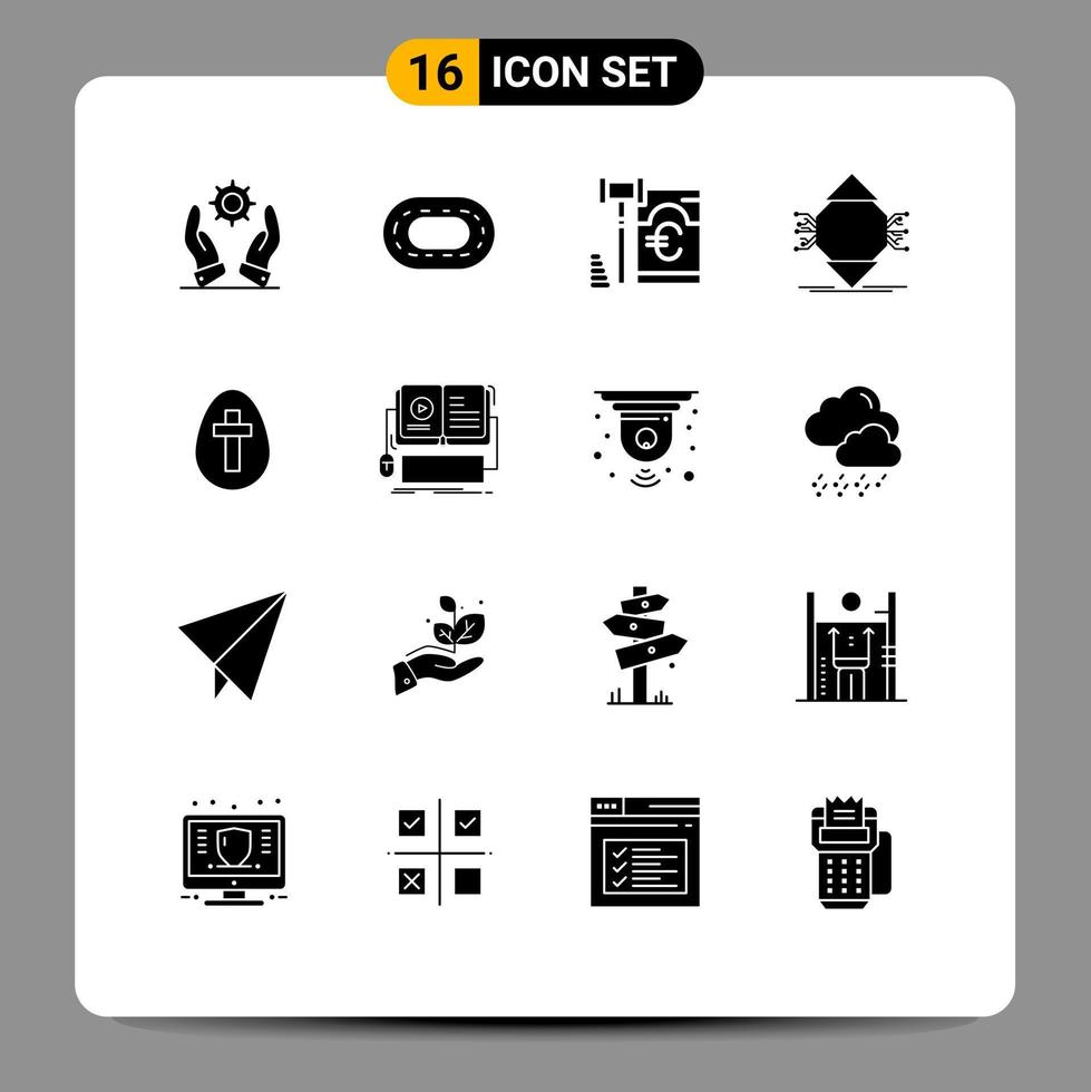 Set of 16 Commercial Solid Glyphs pack for easter concept euro computer computing Editable Vector Design Elements
